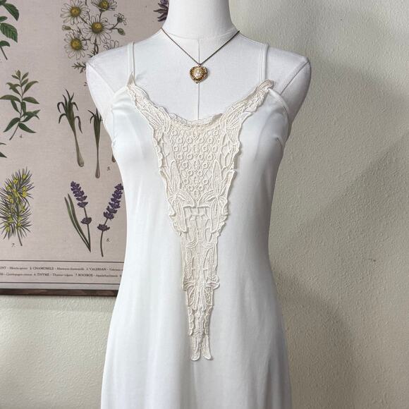 90s Y2k Cream Lace Slip Dress Romantic Coquette Dolly Cottage Mori Kei Morute M - Picture 2 of 8